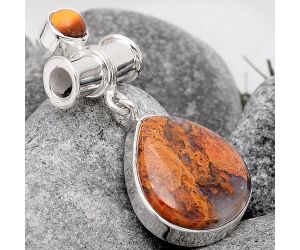 Natural Garden Moss Agate and Tiger Eye Pendant SDP68260 P-1337, 17x17 mm