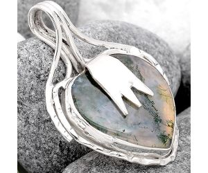 Valentine Gift Natural Heart Horse Canyon Moss Agate Pendant SDP69051 P-1642, 20x20 mm