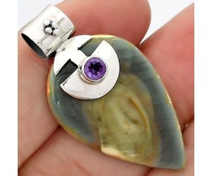 Imperial Jasper - Mexico and Amethyst Pendant SDP72306 P-1661, 21x30 mm
