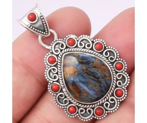 Natural Pietersite - Namibia and Coral Pendant SDP75014 P-1144, 14x17 mm
