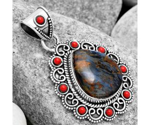 Natural Pietersite - Namibia and Coral Pendant SDP75014 P-1144, 14x17 mm
