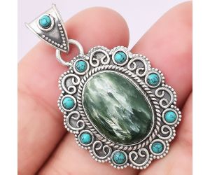 Russian Seraphinite and Turquoise Pendant SDP75026 P-1144, 12x16 mm