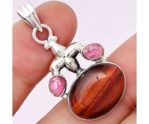 Red Tiger Eye and Pink Tourmaline Rough Pendant SDP75466 P-1673, 13x18 mm