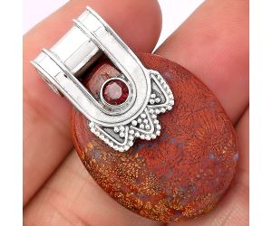 Natural Red Moss Agate and Garnet Pendant SDP75632 P-1355, 21x27 mm