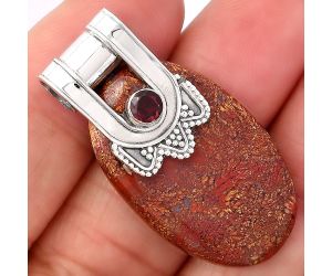 Natural Red Moss Agate and Garnet Pendant SDP75645 P-1355, 20x32 mm