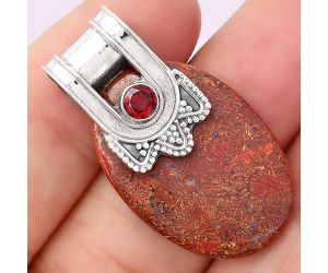 Natural Red Moss Agate and Garnet Pendant SDP75669 P-1355, 19x28 mm
