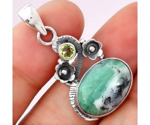 Dendritic Chrysoprase and Peridot 925 Sterling Silver Pendant Jewelry SDP76591 P-1689, 12x17 mm