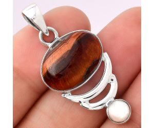 Natural Red Tiger Eye and Pearl Pendant SDP76805 P-1693, 13x18 mm
