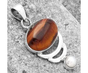Natural Red Tiger Eye and Pearl Pendant SDP76805 P-1693, 13x18 mm