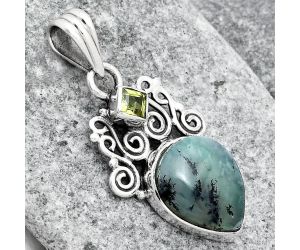 Dendritic Chrysoprase - Africa and Peridot 925 Silver Pendant Jewelry SDP77451 P-1697, 12x15 mm
