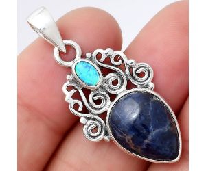 Natural Sodalite and Fire Opal Pendant SDP77456 P-1697, 12x16 mm