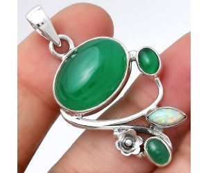 Natural Green Onyx and Fire Opal Pendant SDP77605 P-1706, 13x18 mm