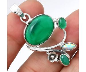 Natural Green Onyx and Fire Opal Pendant SDP77631 P-1706, 13x18 mm