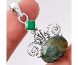 Dendritic Chrysoprase - Africa and Green Onyx 925 Silver Pendant Jewelry SDP77860 P-1710, 12x16 mm