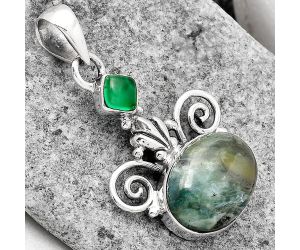 Dendritic Chrysoprase - Africa and Green Onyx 925 Silver Pendant Jewelry SDP77860 P-1710, 12x16 mm