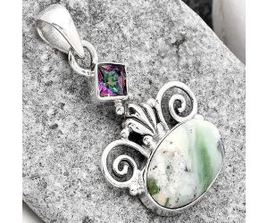 Dendritic Chrysoprase Africa and Mystic Topaz 925 Silver Pendant Jewelry SDP77861 P-1710, 10x16 mm