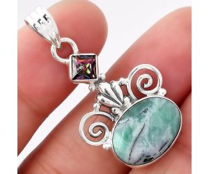 Dendritic Chrysoprase Africa and Mystic Topaz 925 Silver Pendant Jewelry SDP77879 P-1710, 11x15 mm