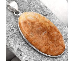 Natural Ant Fossil Coral Pendant SDP79480 P-1001, 24x39 mm