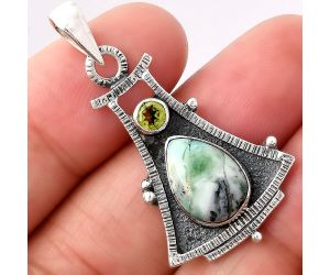 Dendritic Chrysoprase - Africa and Peridot 925 Silver Pendant Jewelry SDP79999 P-1450, 9x13 mm