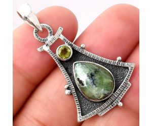 Dendritic Chrysoprase - Africa and Peridot 925 Silver Pendant Jewelry SDP80012 P-1450, 10x14 mm