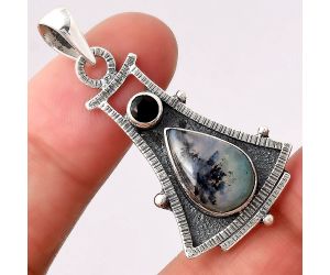 Dendritic Chrysoprase - Africa and Black Onyx 925 Silver Pendant Jewelry SDP80039 P-1450, 9x14 mm