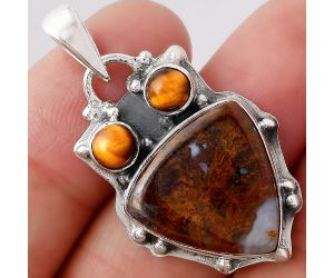 Owl - Red Moss Agate and Tiger Eye Pendant SDP80069 P-1449, 18x18 mm