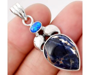 Natural Sodalite and Fire Opal Pendant SDP81171 P-1683, 15x20 mm
