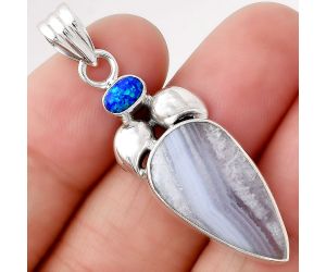 Natural Blue Lace Agate and Fire Opal Pendant SDP81183 P-1683, 13x23 mm
