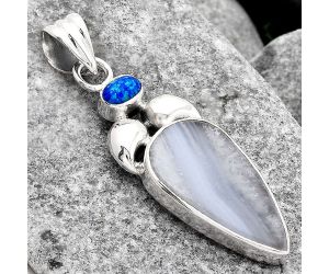 Natural Blue Lace Agate and Fire Opal Pendant SDP81183 P-1683, 13x23 mm