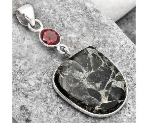 Obsidian And Zinc and Garnet Pendant SDP81240 P-1098, 18x21 mm