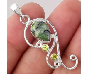 Dendritic Chrysoprase - Africa and Peridot 925 Silver Pendant Jewelry SDP81550 P-1039, 8x12 mm