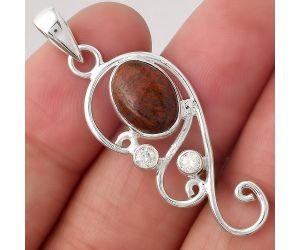 Red Moss Agate and White Zircon Pendant SDP81558 P-1039, 8x12 mm