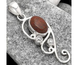 Red Moss Agate and White Zircon Pendant SDP81558 P-1039, 8x12 mm