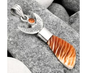 Crescent Moon - Natural Spiny Oyster Shell and Carnelian Pendant SDP81658 P-1453, 14x26 mm