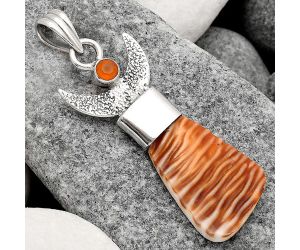 Crescent Moon - Natural Spiny Oyster Shell and Carnelian Pendant SDP81671 P-1453, 17x24 mm