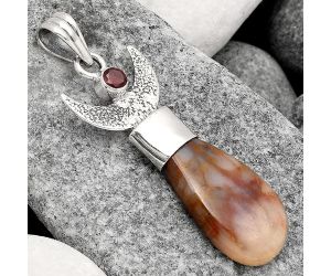 Crescent Moon Red Moss Agate and Garnet Pendant SDP81685 P-1453, 14x25 mm