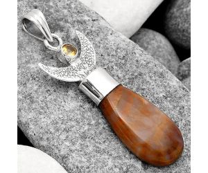 Crescent Moon - Red Moss Agate and Citrine Pendant SDP81687 P-1453, 14x27 mm