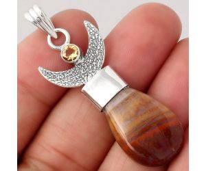 Crescent Moon - Red Moss Agate and Citrine Pendant SDP81695 P-1453, 15x23 mm