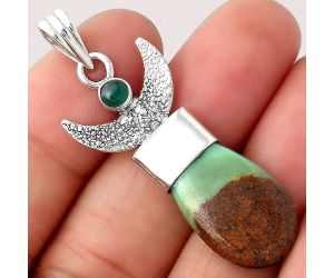 Crescent Moon Boulder Chrysoprase and Green Onyx Pendant SDP81696 P-1453, 14x21 mm