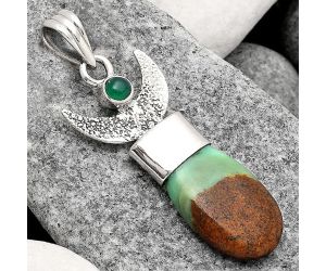 Crescent Moon Boulder Chrysoprase and Green Onyx Pendant SDP81696 P-1453, 14x21 mm