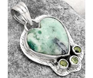 Heart Dendritic Chrysoprase Africa and Peridot 925 Silver Pendant Jewelry SDP81707 P-1523, 16x17 mm