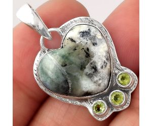 Heart Dendritic Chrysoprase Africa and Peridot 925 Silver Pendant Jewelry SDP81708 P-1523, 16x18 mm