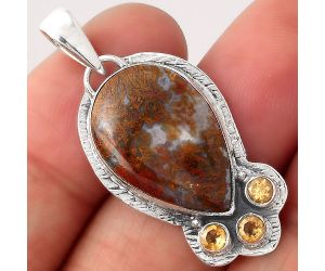 Natural Red Moss Agate and Citrine Pendant SDP81725 P-1523, 14x21 mm