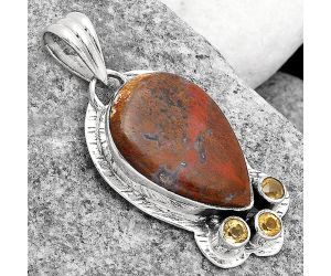 Natural Red Moss Agate and Citrine Pendant SDP81742 P-1523, 15x20 mm