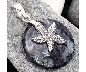 Starfish - Larvikite Stone - Black Moonstone Pendant SDP81934 P-1505, 30x30 mm