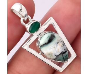 Dendritic Chrysoprase - Africa and Green Onyx 925 Silver Pendant Jewelry SDP83244 P-1502, 10x16 mm