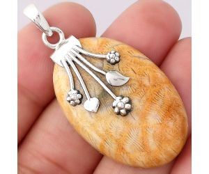 Floral - Natural Ant Fossil Coral Pendant SDP83608 P-1647, 23x36 mm