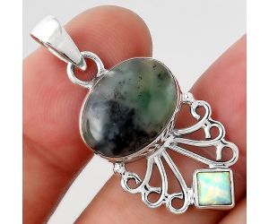 Dendritic Chrysoprase - Africa and Fire Opal 925 Silver Pendant Jewelry SDP85192 P-1594, 12x16 mm