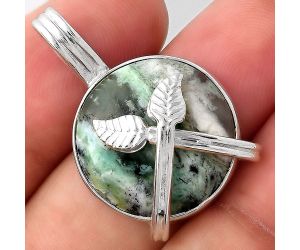 Leaf - Dendritic Chrysoprase - Africa 925 Sterling Silver Pendant Jewelry SDP85583 P-1654, 19x19 mm