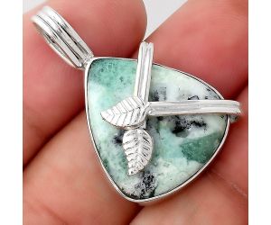 Leaf - Dendritic Chrysoprase - Africa 925 Sterling Silver Pendant Jewelry SDP85604 P-1654, 19x21 mm